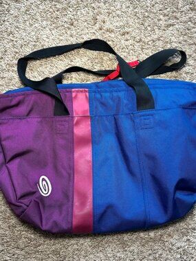 Timbuk2 Cargo Tote Double Shoulder Strap Heavy Duty Shop Bag Blue Purple Cleaned